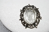 +MBA #E43-014  "Vintage Silvertone Glass Cameo Pin"