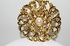**MBA #E44-009   "Vintage Gold Plated Fancy Faux Glass Pearl Pin"