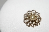 **MBA #E44-150   "Vintage Gold Plated Faux Glass Pearl & Clear Crystal Rhinestone Pin"