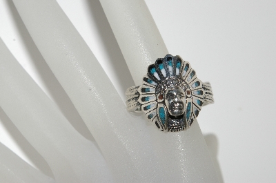 + MBA #E44-234   "Sterling Gemstone Inlay Indian Chief Ring"