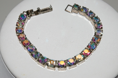 +MBA #E45-136   "Vintage Silvertone AB Crystal Rhinestone Bracelet"