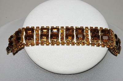 +MBA #E45-119   "Vintage Gold Tone Brown & Citrine Colored Rhinestone Bracelet"