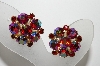 +MBA #E45-271    "Weiss Goldtone Red AB Crystal Rhinestone Clip On Earrings"