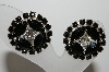 +MBA #E45-248   "Weiss Silvertone Black Glass & Clear Rhinestone Clip On Earrings"