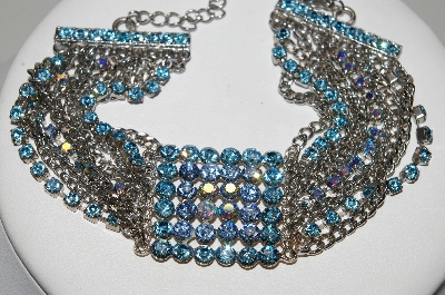 +MBA #E45-149   "Vintage Silvertone Blue AB Crystal Rhinestone Bracelet"