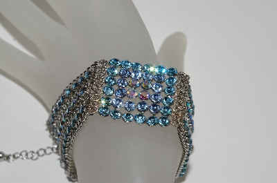 +MBA #E45-149   "Vintage Silvertone Blue AB Crystal Rhinestone Bracelet"