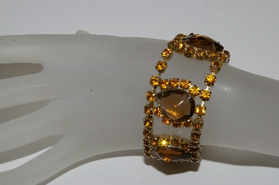 +MBA #E45-157   "Vintage Gold Tone Brown & Citrine Colored Rhinestone Bracelet"