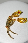 **MBA #E46-083   "Vintage Goldtone Yellow Flower Rhinestone Pin"