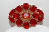 **MBA #E46-037   "Vintage Goldtone Red Acrylic Stone Pin"