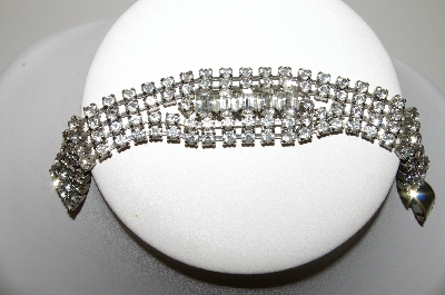 +MBA #E47-096   "Vintage Silvertone Fancy Clear Crystal Rhinestone Bracelet"