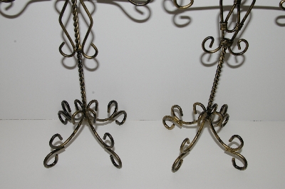 +MBA #E47-150  "Set Of 2 Vintage Black Wire With Gold Brushing Photo Stands"