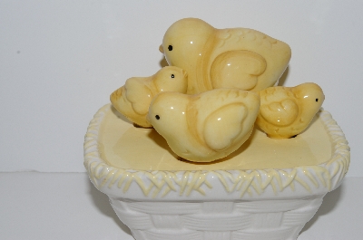 +MBA #E47-140   "Cozy Chicks Stoneware 5 Piece Measuring Spoon Set With Holder"