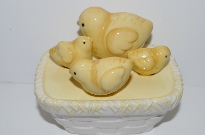 +MBA #E47-140   "Cozy Chicks Stoneware 5 Piece Measuring Spoon Set With Holder"