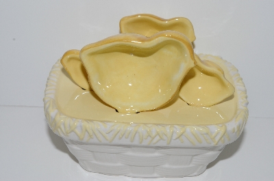 +MBA #E47-140   "Cozy Chicks Stoneware 5 Piece Measuring Spoon Set With Holder"