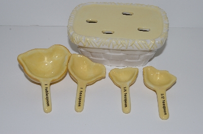 +MBA #E47-140   "Cozy Chicks Stoneware 5 Piece Measuring Spoon Set With Holder"