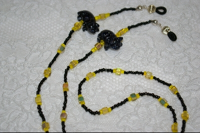 +MBA #6556  "Blue Goldstone Hand carved Pigs with Black & Yellow Glass Beads