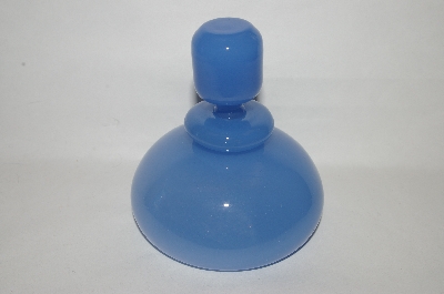 +MBA #89-059   "Set Of 2 Blue Milk Glass Bottles With Glass Stoppers"