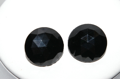 "HOLD" MBA #91-030   "Vintage Gold Plated Black Glass Clip On Earrings"