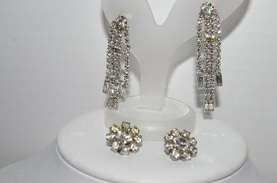 +MBA #91-156   "Vintage Lot Of 2 Pairs Of Clear Crystal Rhinestone Earrings"