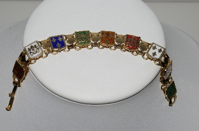 +MBA #91-089   "Vintage 9 Enameled Shields Of France Bracelet"