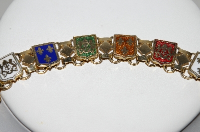 +MBA #91-089   "Vintage 9 Enameled Shields Of France Bracelet"