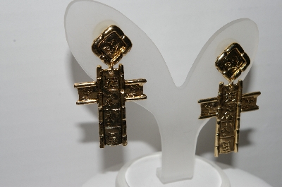 +MBA #91-100   "Vintage Gold Plated Fancy Cross Pierced Earrings"