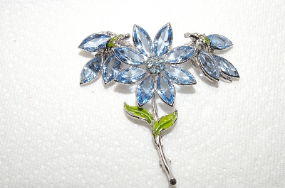 +MBA #E48-059   "Vintage Silvertone Blue Glass Flower Pin & Matching Earrings"
