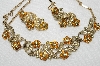 +MBA #E48-161   "Coro Gold Tone Fancy Citrine & Clear Rhinestone Flower Necklace & Earring Set"
