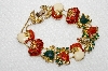 +MBA #E48-138  "Vintage Goldtone Enameled Christmas Square Bead Bracelet"