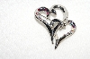 **MBA #E49-073   "Vintage Silvertone AB Crystal Rhinestone Double Heart Pin"