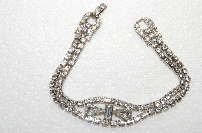 +MBA #E49-164   "Vintage Silvertone Fancy Clear Crystal Rhinestone Bracelet"
