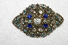 **MBA #E50-141   "Vintage Gold Tone Blue & Clear  Crystal Rhinestone Pin"