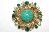 **MBA #E50-164   "Vintage Gold Tone Green & Clear Rhinestone Pin"