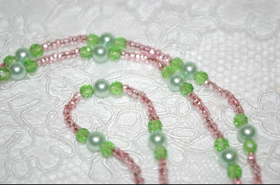 +MBA #6487 "Green Glass Pearls & Crystals"