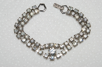 +MBA #E50-040   "Vintage Silvertone Clear Crystal Rhinestone Bracelet"