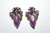 +MBA #E50-226   "Vintage Gold Tone Purple Thermoplastic  & Rhinestone Clip On Earrings"