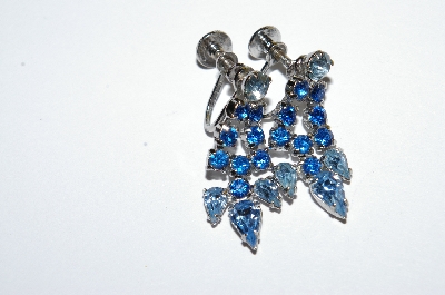 +MBA #E50-262   "Vintage Silvertone Blue Crystal Rhinestone Screw Back Earrings"