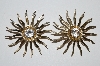 +MBA #E50-243   "SAC Sarah Coventry  Gold Tone Clear Crystal Rhinestone Fancy Sun Earrings"
