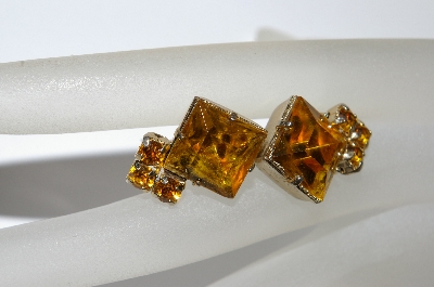 +MBA #E50-286   "Vintage Gold Tone Citrine Colored Rhinestone Earrings"