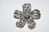 **MBA #E50-214   "Vintage Silvertone Fancy Clear Crystal Rhinestone Flower Pin"