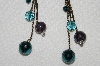 +MBA #E52-081   "Vintage Gold Tone Blue Acrylic Bead Drop Style Pierced Earrings"