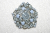 **MBA #E52-238   "Vintage Silvertone Blue Art Glass Pin"
