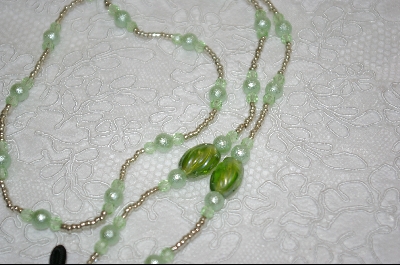 +MBA #6508  "Green Glass Pearls & Crystals"