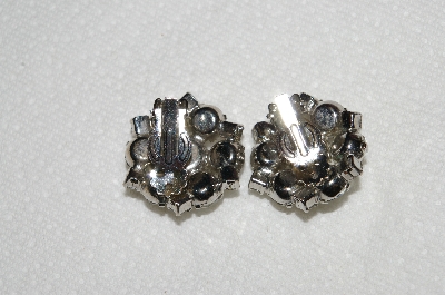 +MBA #E53-134   "Vintage Silvertone Fancy Round Clear Crystal Rhinestone Earrings"