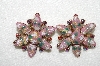 +MBA #E53-138   "Cathe Gold Tone Splatter Glass Stone & AB Crystal Rhinestone Earrings"