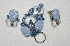 +MBA #E53-090   "Vintage Fancy Enameled  Blue Glass Stone & Rhinestone Floral Pin & Earring Set"