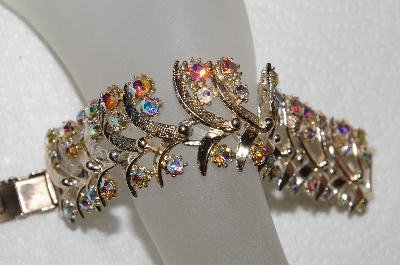 +MBA #E53-237   "Vintage Gold Tone Fancy AB Crystal Rhinestone Bracelet"