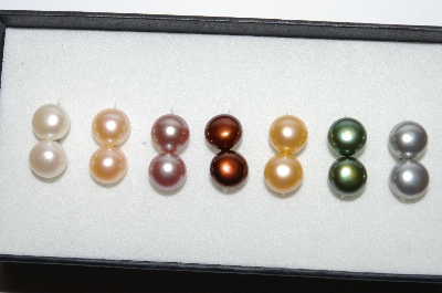 +MBA #E51-346   "Sterling 8-9 mm Colored Freshwater Cultured Pearl Set Of 7 Pairs Of Pierced Earrings"
