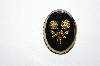 **MBA #E51-317    "Vintage Gold Tone Black Acrylic Gold  Rose Pin"