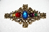 **MBA #E51-213   "Vintage Antiqued Gldtone Fancy Glass, Rhinestone & Faux Pearl Pin"
